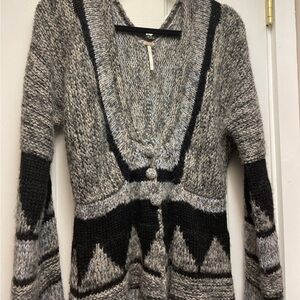 Free People Gray and Black Bellsleeve Boho Sweater